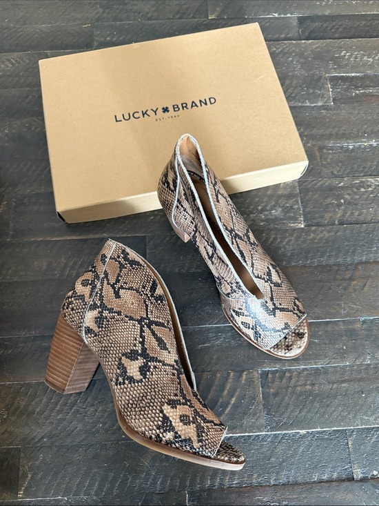 Lucky Brand Shoes - Lucky Brand Joal Tobacco Snakeskin Peep Toe Booties Heel 8